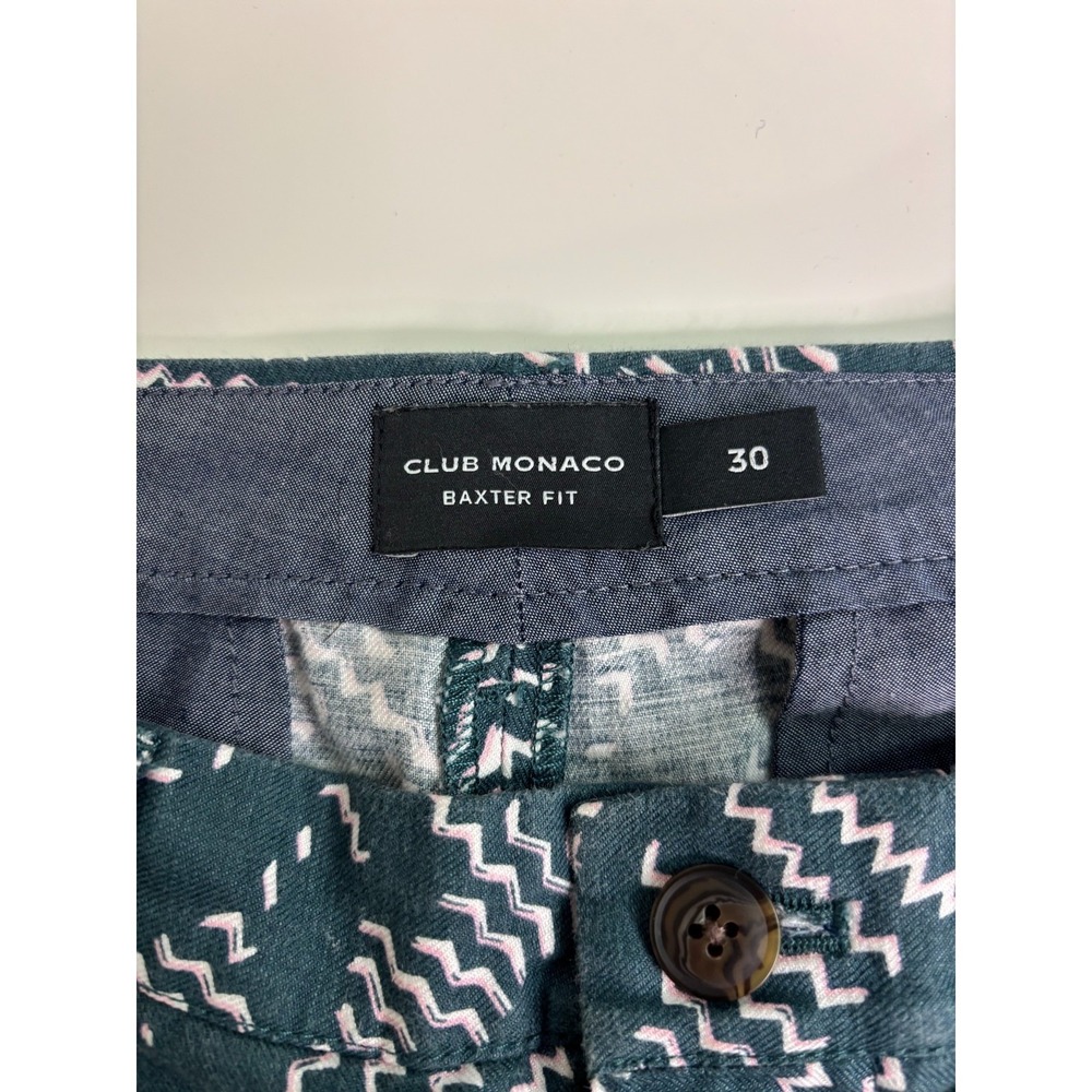 Club Monaco Chino Shorts Mens 30 Baxter Fit Linen Cotton Navy Blue Floral White - Picture 4 of 9